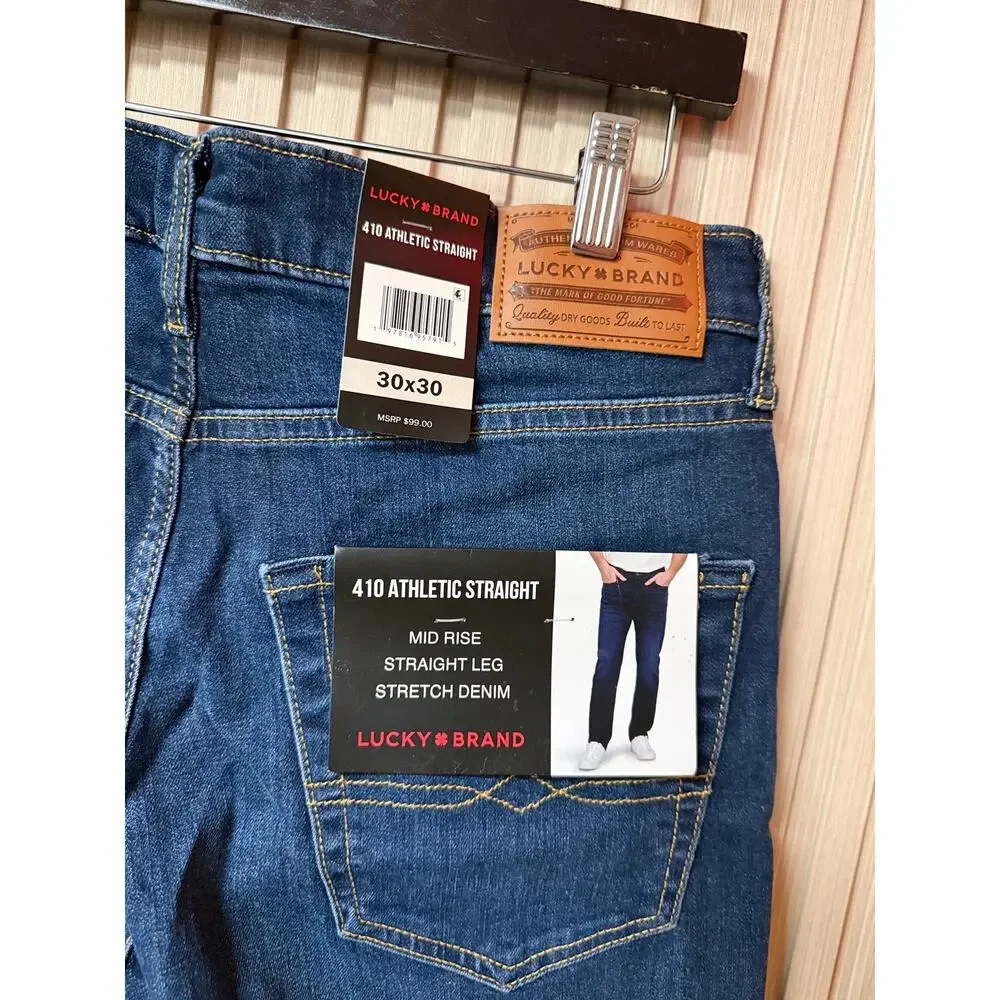 Lucky Brand 410 Athletic Straight Jeans Dark Wash 30x30 Mid Rise Stretch